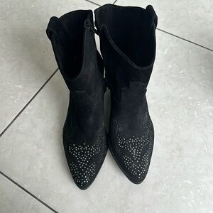 Reba black leather suede cowboy boots size 9